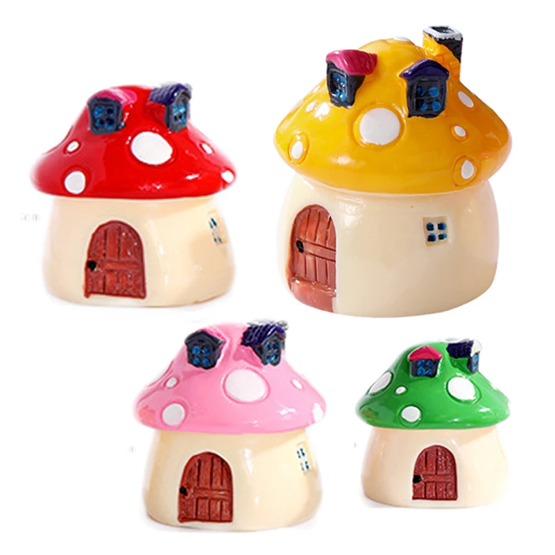 4PCS Resin Mini Mushroom House Miniature Garden Accessories Colorful Micro Landscape Fairy Garden Miniatures Decorations Craft