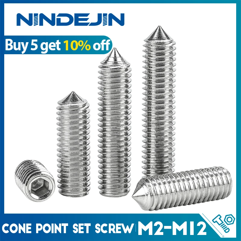 2-100pcs Hex hexagon socket set screw cone point grub screw M2 M2.5 M3 M4 M5 M6 M8 M10 304 stainless steel set screw DIN914