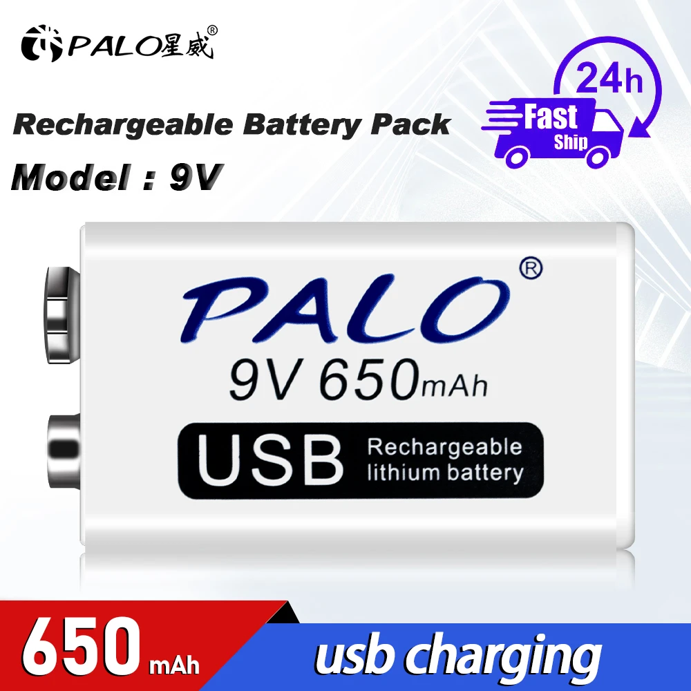 PALO 9V 650mAh micro USB Charger 9 Volt li-ion Rechargeable Battery 6F22 Lithium Battery for RC Helicopter Model Microphone Toy