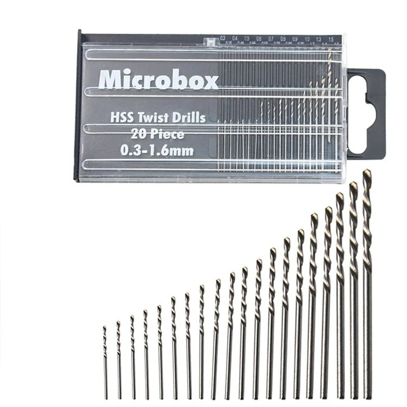 20pcs/set 0.3-1.6mm Mini Drill Bit High Speed Steel Twist Drill Bit Set Micro HSS drill bit set with Case Woodworking Tool