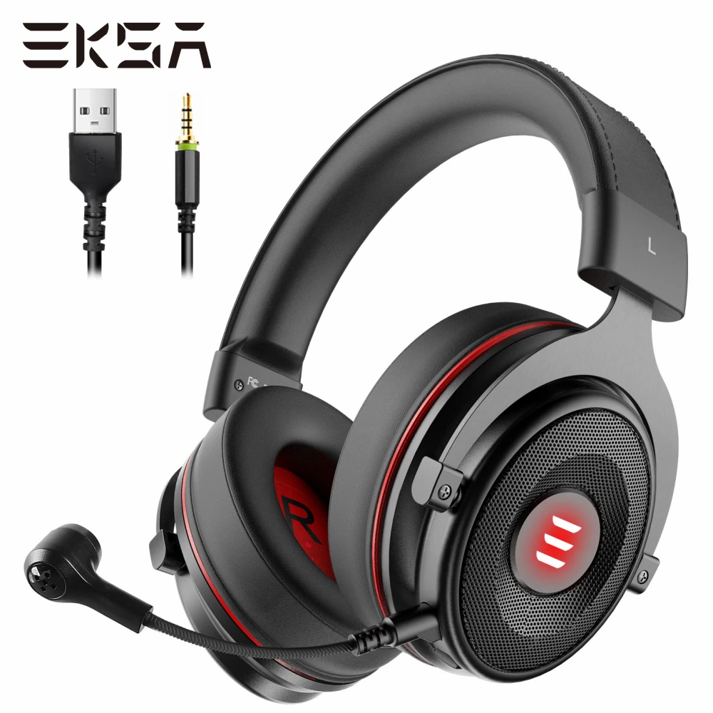 EKSA E900 Pro Virtual 7.1 Surround Sound Gaming Headset Led USB/3.5mm Wired Headphone With Mic Volume Control For Xbox PC Gamer