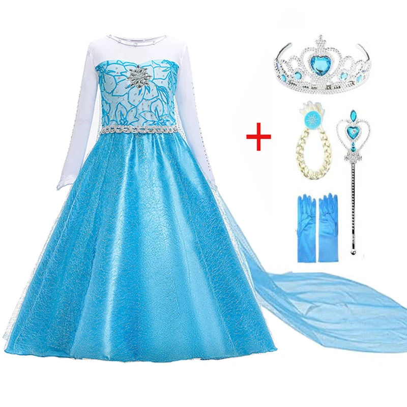 2021 New Elsa Dress Girls Summer Dress Princess Cosplay Costume Dresses For Kids Christmas Birthday Fancy Party Vestidos Menina