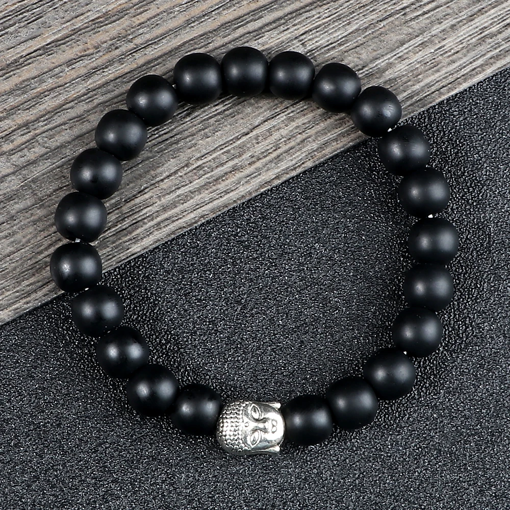 Healing Gold Buddha Head Prayer Volcanic Lava Natural Stone Strand Bead Bracelet For Men Black Beaded Yoga Women armband Jewelry