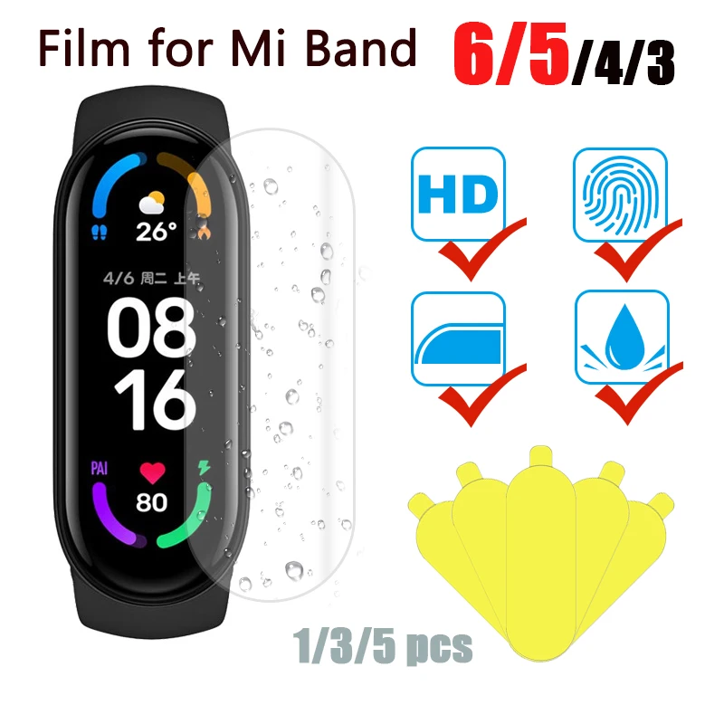 5Pcs Hydrogel Protective Film for Mi Band 6 5 Protection Film Cover for Xiaomi Band 4/3 TPU Screen Protector MiBand Accessories