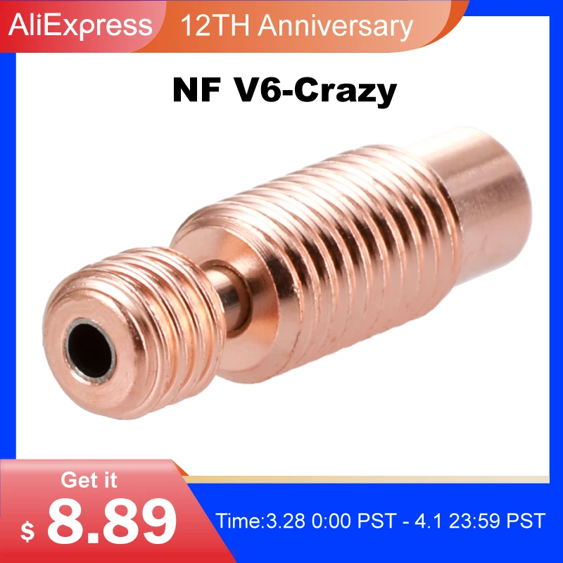 Mellow All-Metal NF V6-Crazy Heat Break Copper & Stainless Steel 3D Printer Nozzle Throat For 1.75mm E3D V6 HOTEND Heater Block