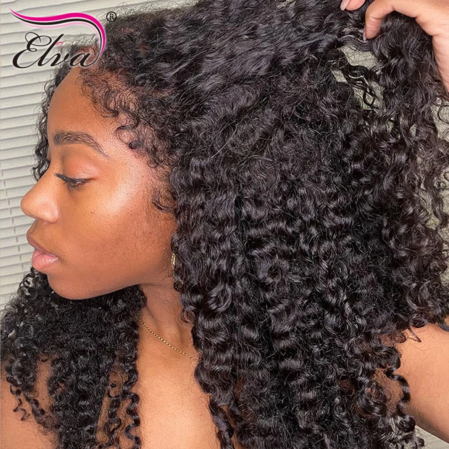 Deep Part 13x6 Lace Front Human Hair Wigs HD Natural Colored Lace Front Wig Full Kinky Curly Frontal Wigs Elva Human Hair Wig