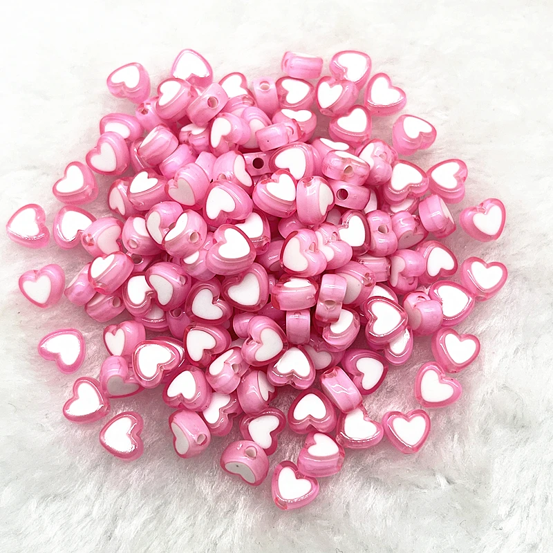 50pcs 8x4mm pink Color Glossy Love Heart Acrylic Bead Loose Spacer Beads For Jewelry Making DIY Bracelet Accessories