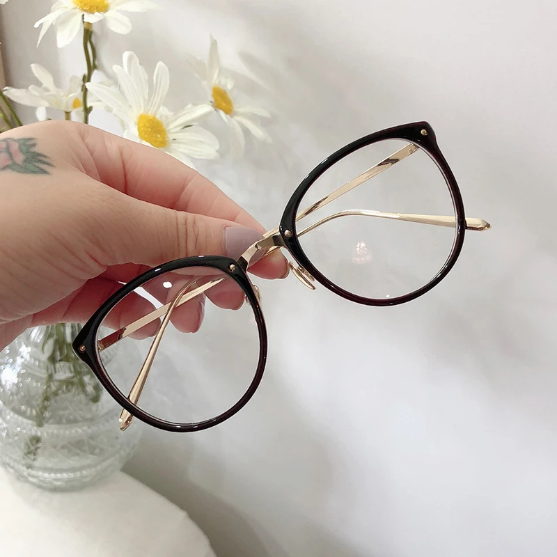 Optical Glasses Frame Women Men Round Oversized Eyeglasses Frames Metal Spectacles Clear Lenses Glasses