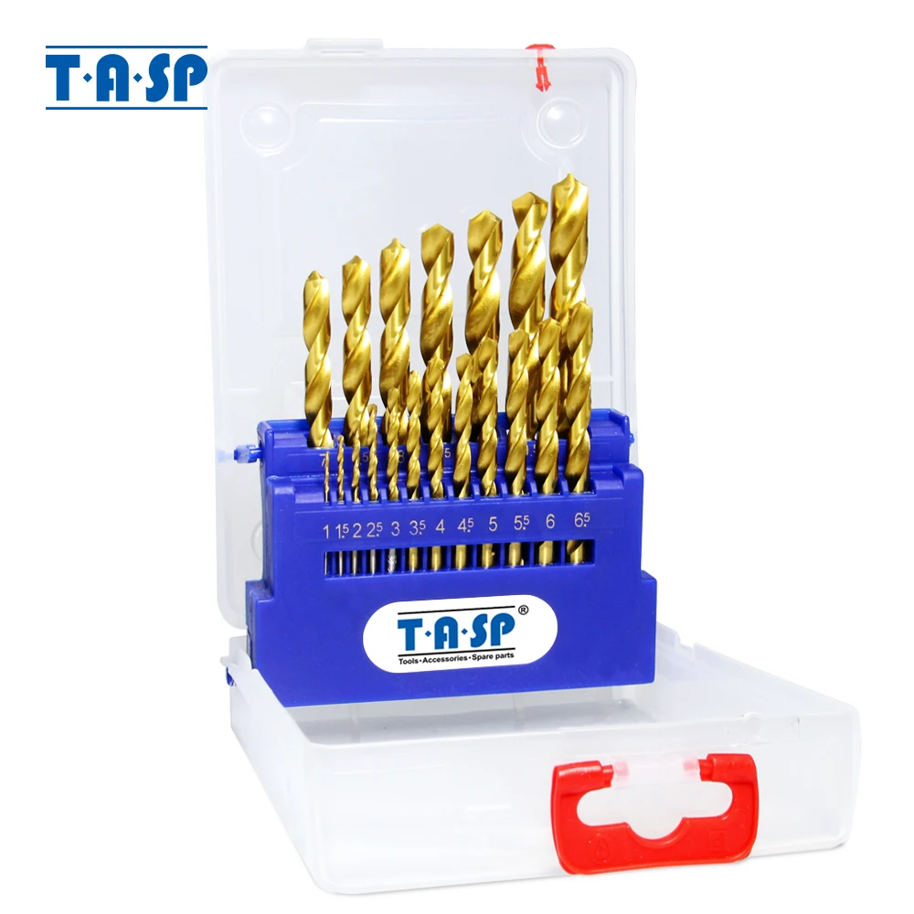 TASP 19pcs Drill Bit for Metal Wood Titanium Coated HSS Drill Bits Set with Storage Box Electric Tools Woodworking Accessories