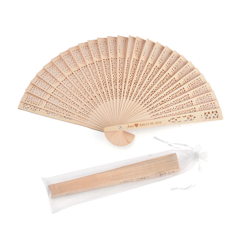 100 Personalized Carved Wooden Fans, Customizable Logo Wedding Gifts, Home Decorations, Baby Shower Folding Fans