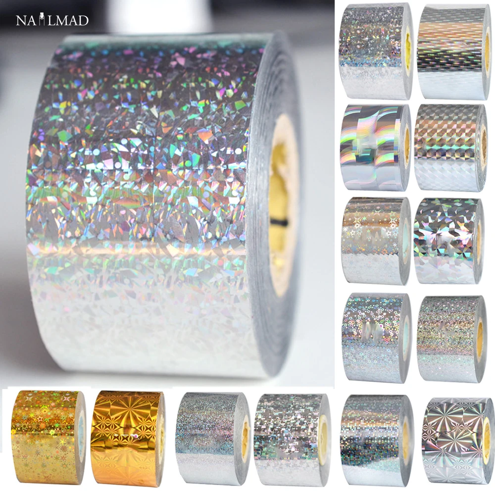 1 roll 120m*4cm Holographic Nail Foil Holographic Gold Laser Silver Nail Art transfer Decal Foil Sticker Decals Nail Decoration