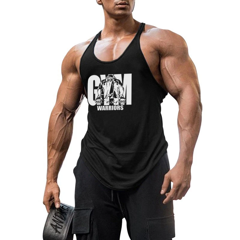 Workout Sports Shirt Brand Gym Mens Back Tank Top Vest Muscle Fashion Sleeveless Stringer Clothing Bodybuilding Singlets Fitness