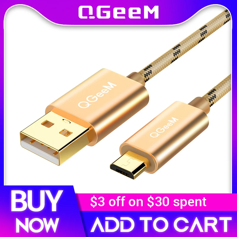 QGeeM Micro USB Cable USB Data Cable for Samsung Xiaomi hua wei Tablet Android USB Charging Cord 1m 2m Micro usb