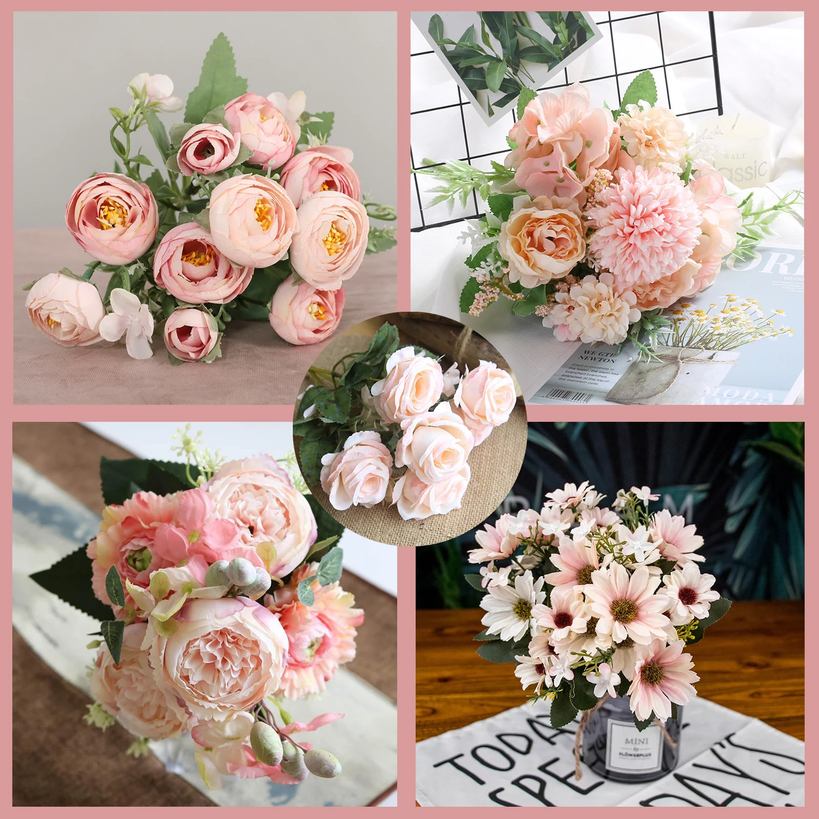 1pcs Silk Peony Bouquet Home Decoration Accessories Wedding Party Scrapbook Fake Plants Diy  Artificial Roses Flowers