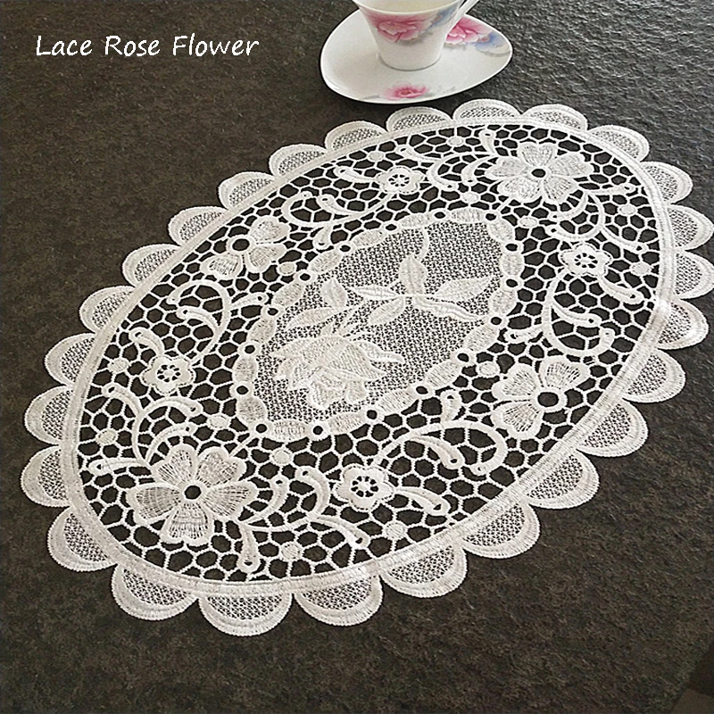 Luxury oval Lace Embroidery table place mat pad Cloth tea napkin placemat cup mug wedding coaster Christmas dish doily kitchen
