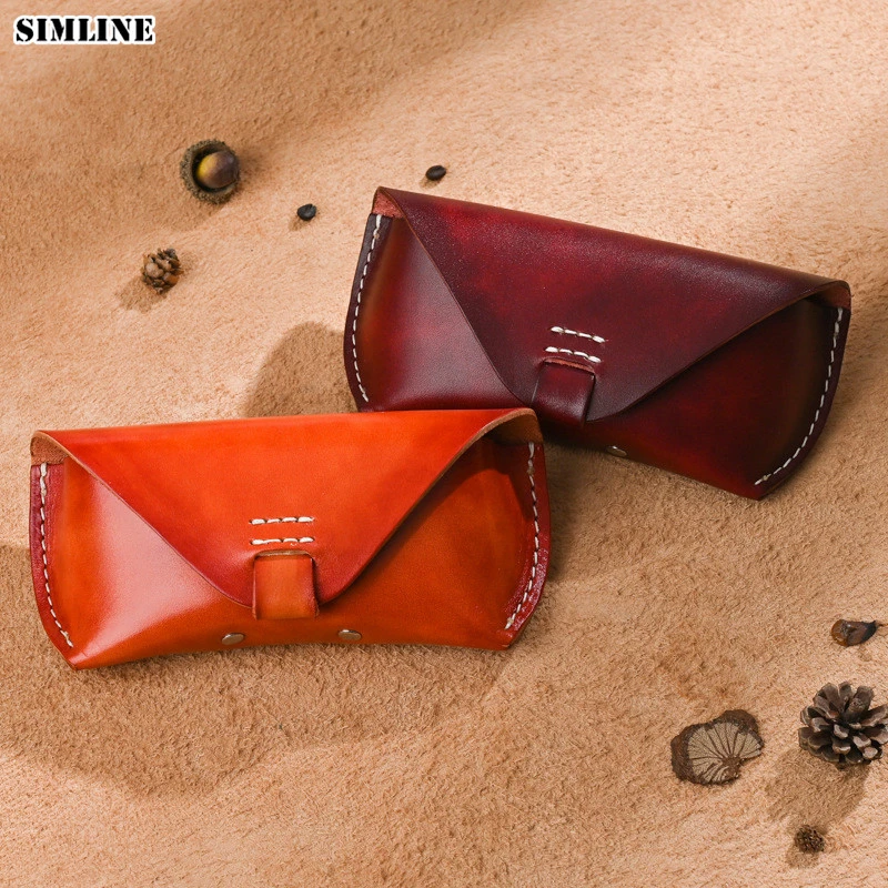 Vintage Handmade Eyeglasses Box Hard Genuine Leather Luxury Spectacle Glasses Bag Case Eyewear Sunglasses Holder Cover Men Women