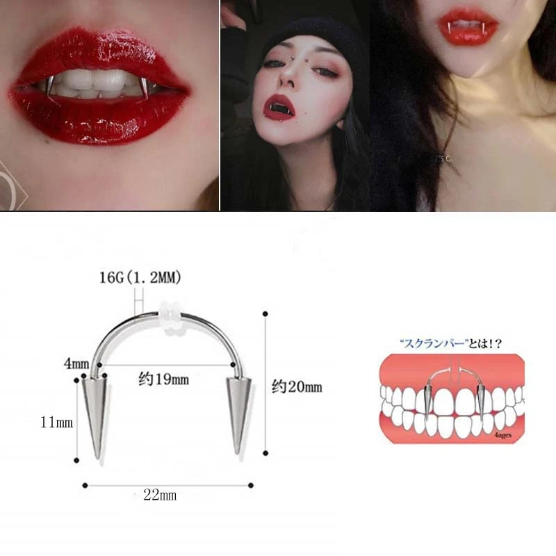 1PC Dracula Nail Septum Piercing Tiger Tooth Nail Stainless Steel C Rod Smile Lip Piercing Zomibe Vampire Tooth Decoration punk