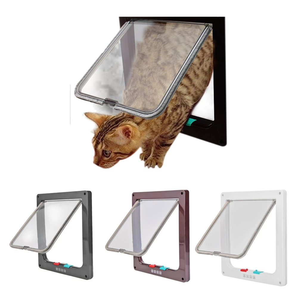 Pet Dog Cat Door 4 Way Flap Plastic Gate Door for Cat Puppy Dogs Pet Supplies Small Pet Gate Door Kit Cat Dogs Flap Doors