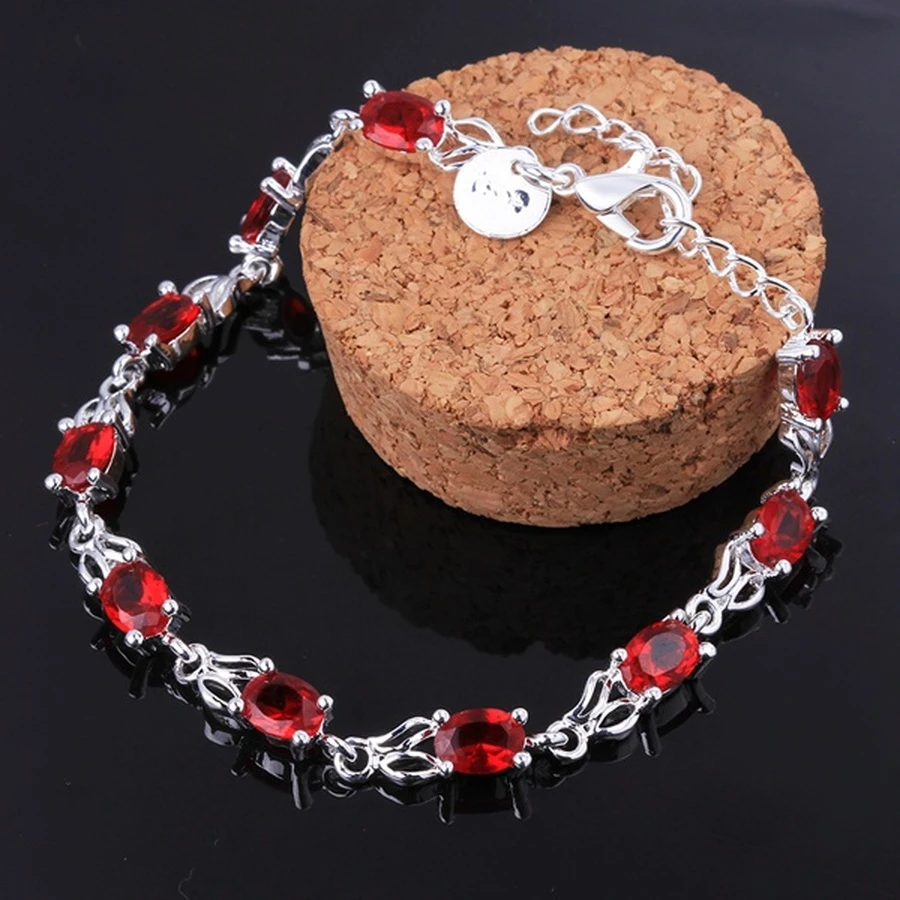925 sterling silver elegant charm beautiful crystal stone red Jewelry fashion for women wedding Bracelets factory price