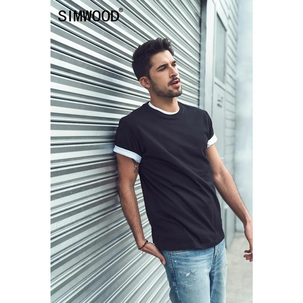 SIMWOOD 2021 Summer new 100% cotton t-shirt men o-neck solid color t shirt basic tees plus size short sleeve tops 190402