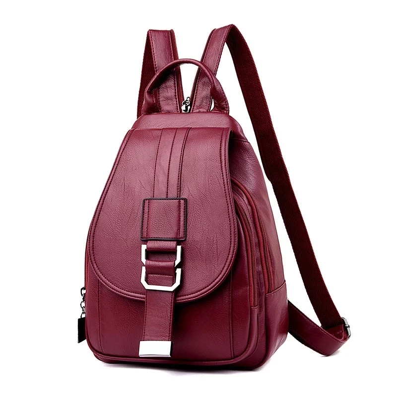 SMOOZA 2021 Women's Leather Backpacks Vintage Female Shoulder Bag Sac A Dos Travel Ladies Bagpack Mochilas School Bags For Girls