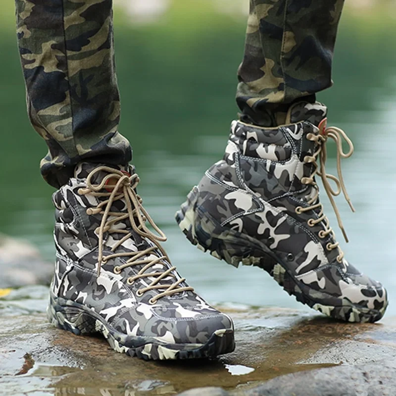 Men Military Tactical Boots Spring Waterproof Canvas Camo Camping Trekking Boot Man Climbing Outdoor Hiking Shoes