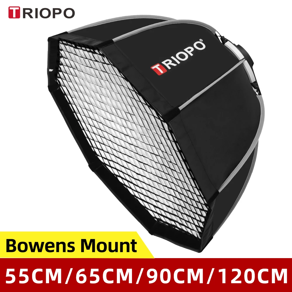 Triopo 55cm 65cm 90cm 120cm Photo Portabe Bowens Mount Octagon Umbrella Softbox + Honeycomb Grid Outdoor Soft Box for Flash