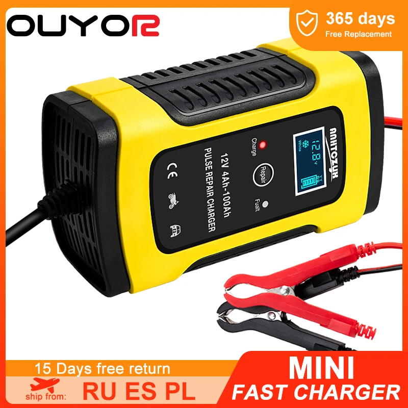 12V 6A Full Automatic Car Battery Charger Power Pulse Repair Chargers Wet Dry Lead Acid Battery Chargers Digital LCD Display