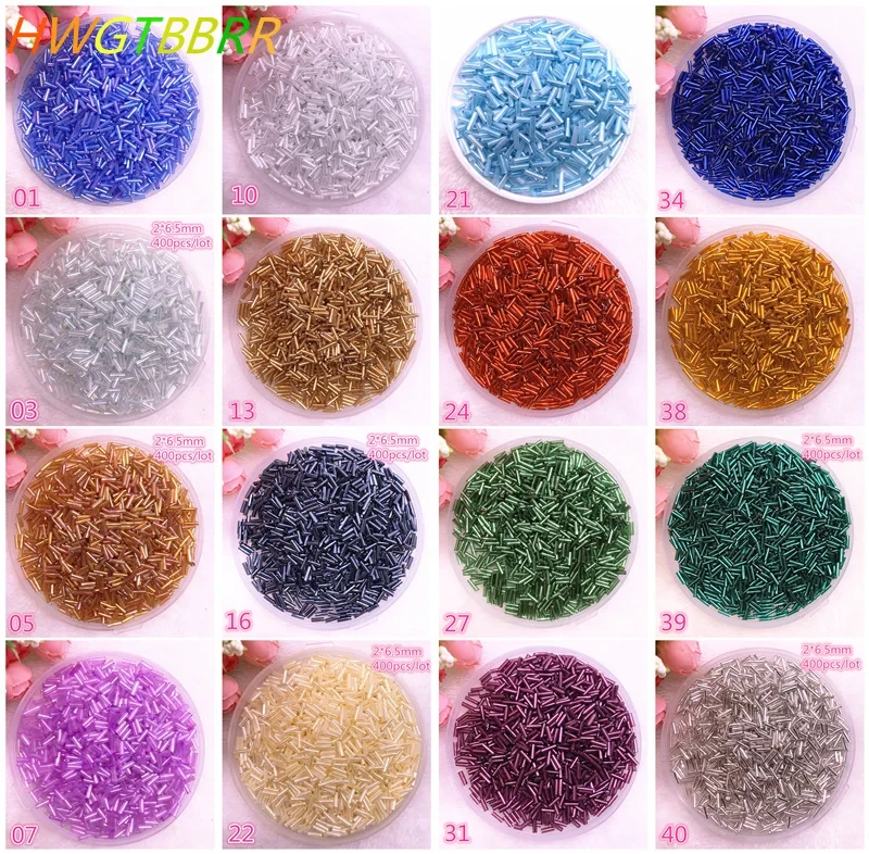 New 2*6.5mm 400pcs/lot Czech Cylindrical Glass Bugle Beads European Seed Long Tube Two Hole Loose Beads for Jewelry Making