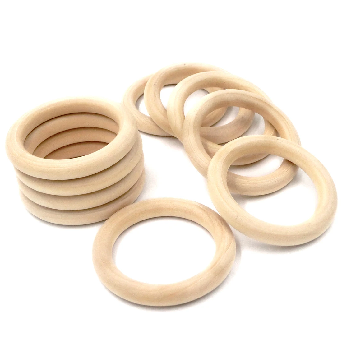 20pcs Wooden Teething Ring Baby Teether 25-98mm DIY Nursing Materials Accessories Necklace Making Tiny Rod Ring