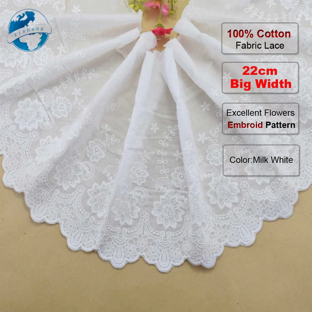 22cm width 100% Cotton embroid lace sewing ribbon guipure trim fabric warp knitting DIY Garment Accessories free shipping#3320