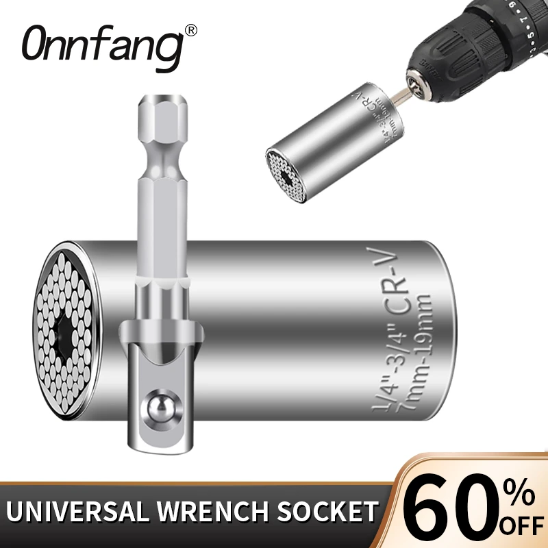 Onnfang Universal Torque Wrench Sleeve7-19mm Magic Socket  Spanner Key Multi Set Of Keys And Heads Tools