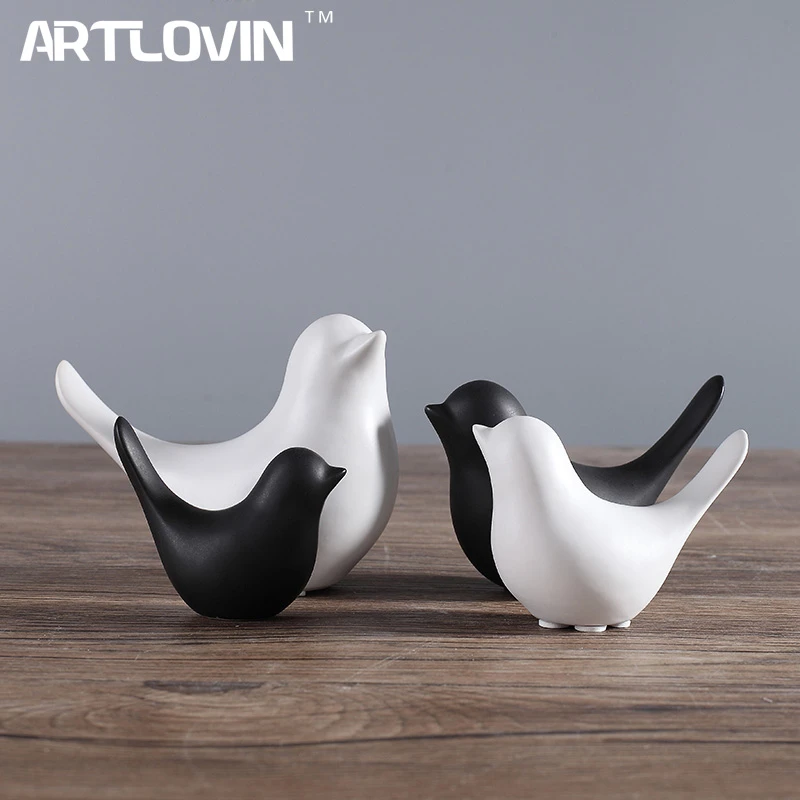 Nordic Creative White Ceramic Bird Figurines Home Decoration Accessories Party Crafts for Living Room Shelves Wedding Ornaments