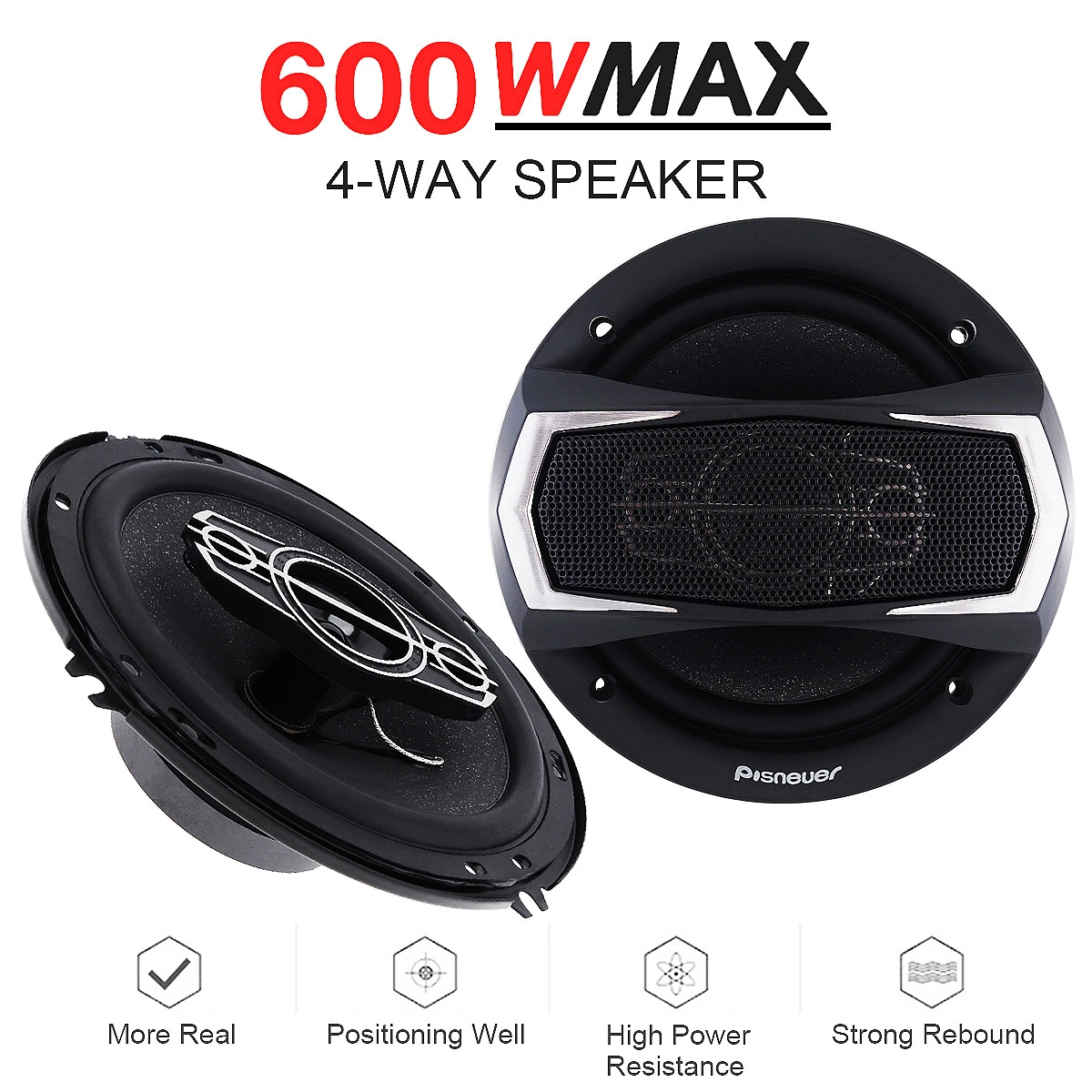 2pcs 6.5 Inch 12V 600W 4 Way Car Coaxial Auto Music Stereo Full Range Frequency Hifi Speakers Non-destructive Installation