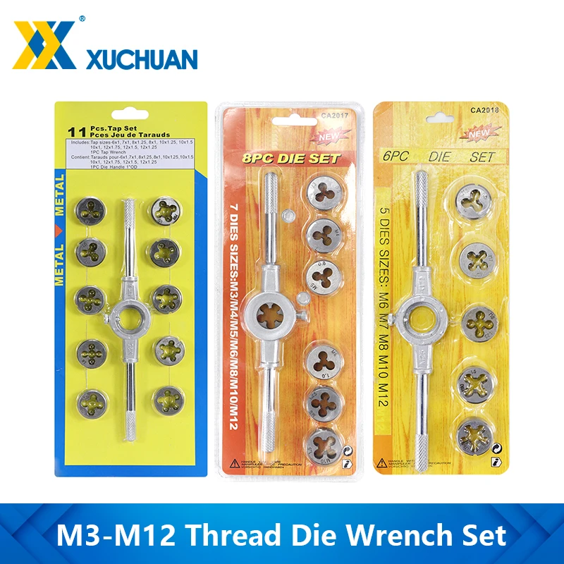 6/8/11pcs M3-M12 Metric Die Wrench Set  Hand Tapping Kit Screw Die Thread Die Set