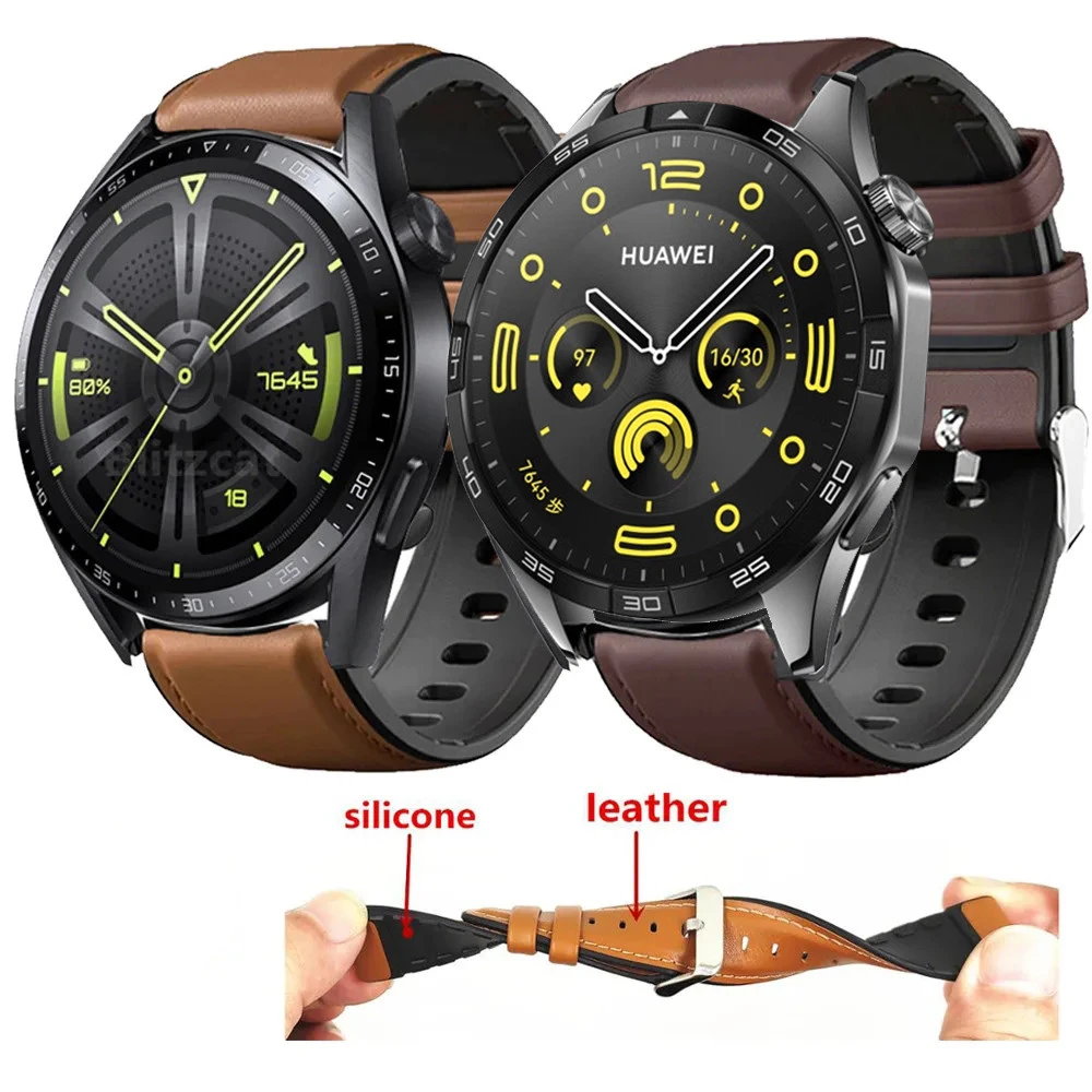 Leather + Silicone Bracelet Band For Huawei Honor Magic Watch 2 46mm Watch Strap For Huawei Watch GT 2 Honor Magic 2 Correa