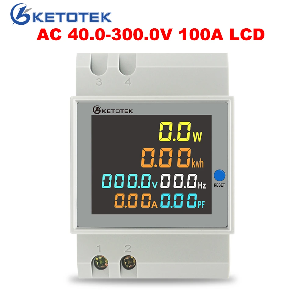 KetoteK Din Rail Digital 0-100A Ammeter AC 80-300V 250V-450V Voltmeter Led Display Amp Volt Energy Power Meter Active Watt Meter