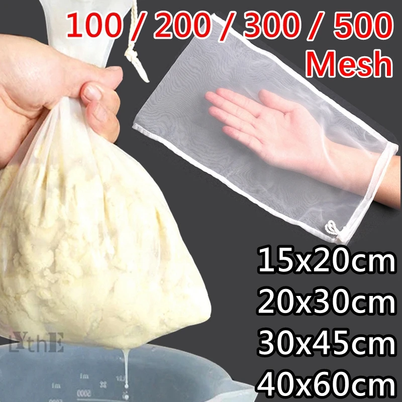 Food Grade Nylon Filter Bag Net 100/200/300Mesh Tea Beer Milk Coffee Oil Filtration Strainer Mesh Kitchen Filter Fabric Bags