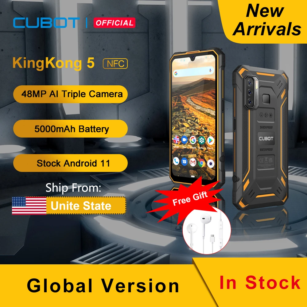 Cubot KingKong 5 IP68 Waterproof Rugged Smartphone 48MP Triple Camera 5000mAh 4GB+32GB Android 11 Mobile Phone NFC Octa-Core OTG