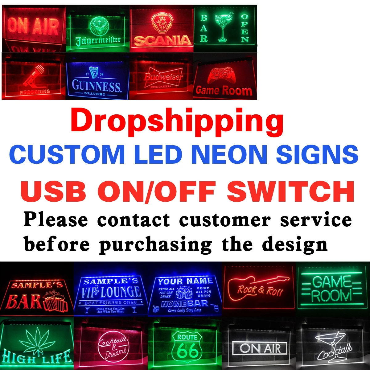 Custom Led Neon Light Signs With On/Off Switch Choose Plaque Lighted Advertisement Board Night Lamp