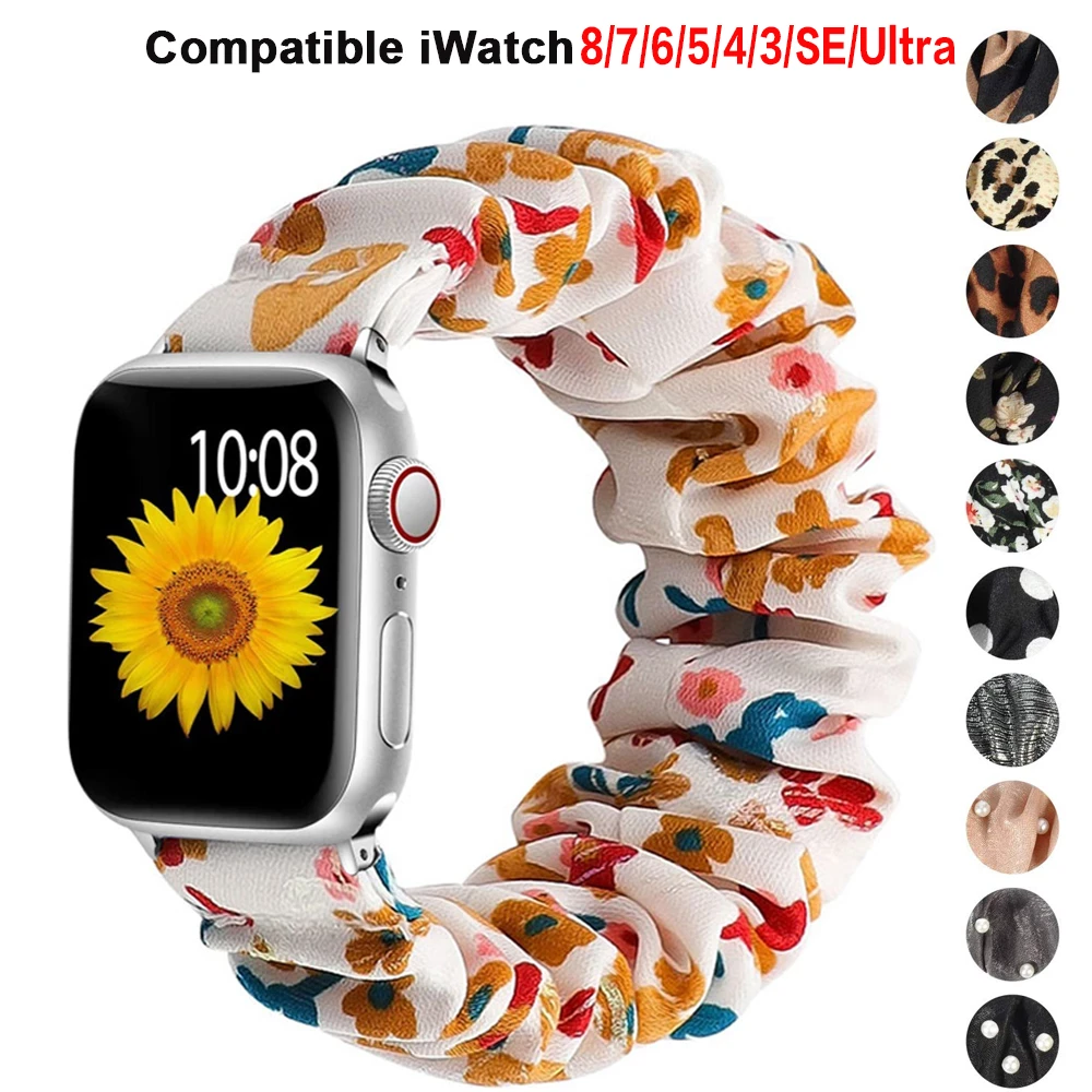 Scrunchie Strap for Apple watch band 44mm 40mm 42mm 38mm Elastic Nylon Solo Loop smart bracelet iwatch 5 4 3 SE 6 7 45mm 41mm