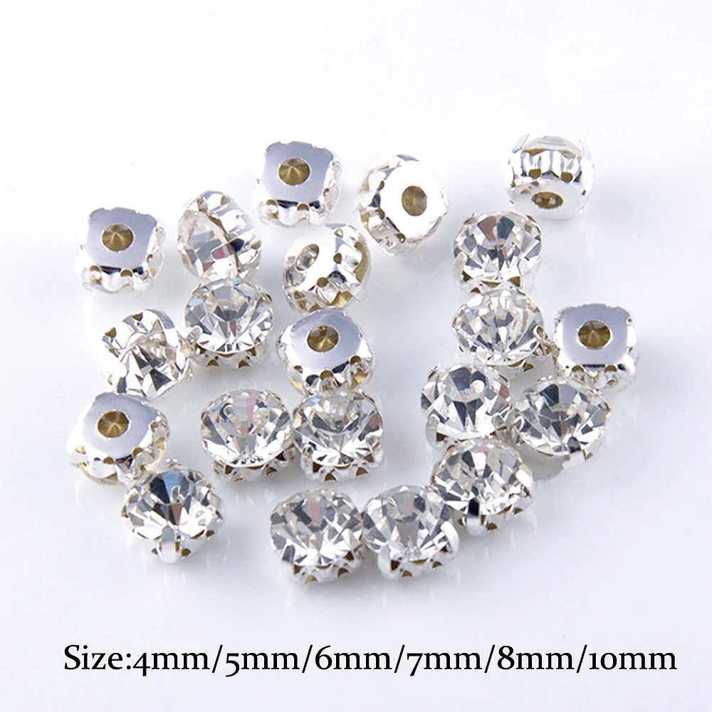 SS12-SS40 Crystal Glass Stones Silver Claw Cup Rhinestones Strass Stones And Crystals Sewing Rhinestones For Clothes DIY Fabric