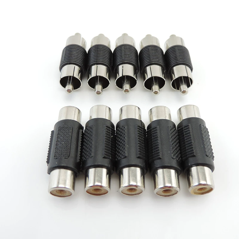 5pcs RCA Female to Female Jack Plug Connector Adapter Male to Male RCA Connector Video Audio Extender Cord Cable Converter