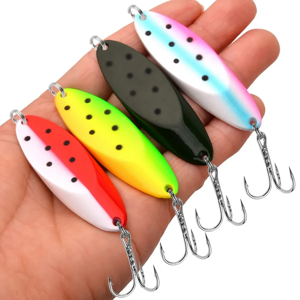 7/10/14/18/22/35g Sliver Sequins With Fishing Lures Spoon Lure Hard Baits Bass Pike Fishing Tackle wobbler Treble Fishing Hook