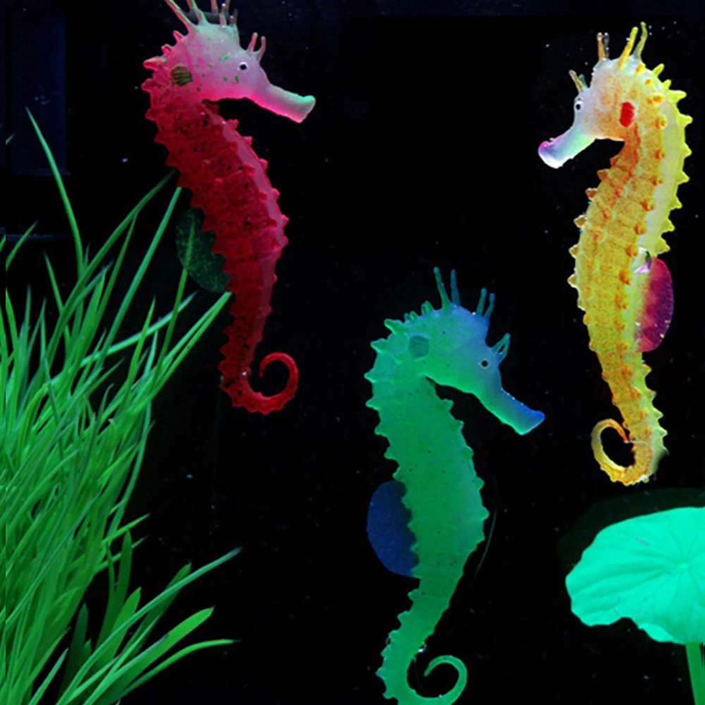 1pc Silicone Artificial Night Luminous Hippocampus Fish Tank Aquarium Ornament Underwater Sea Horse Decoration Pet Supplies