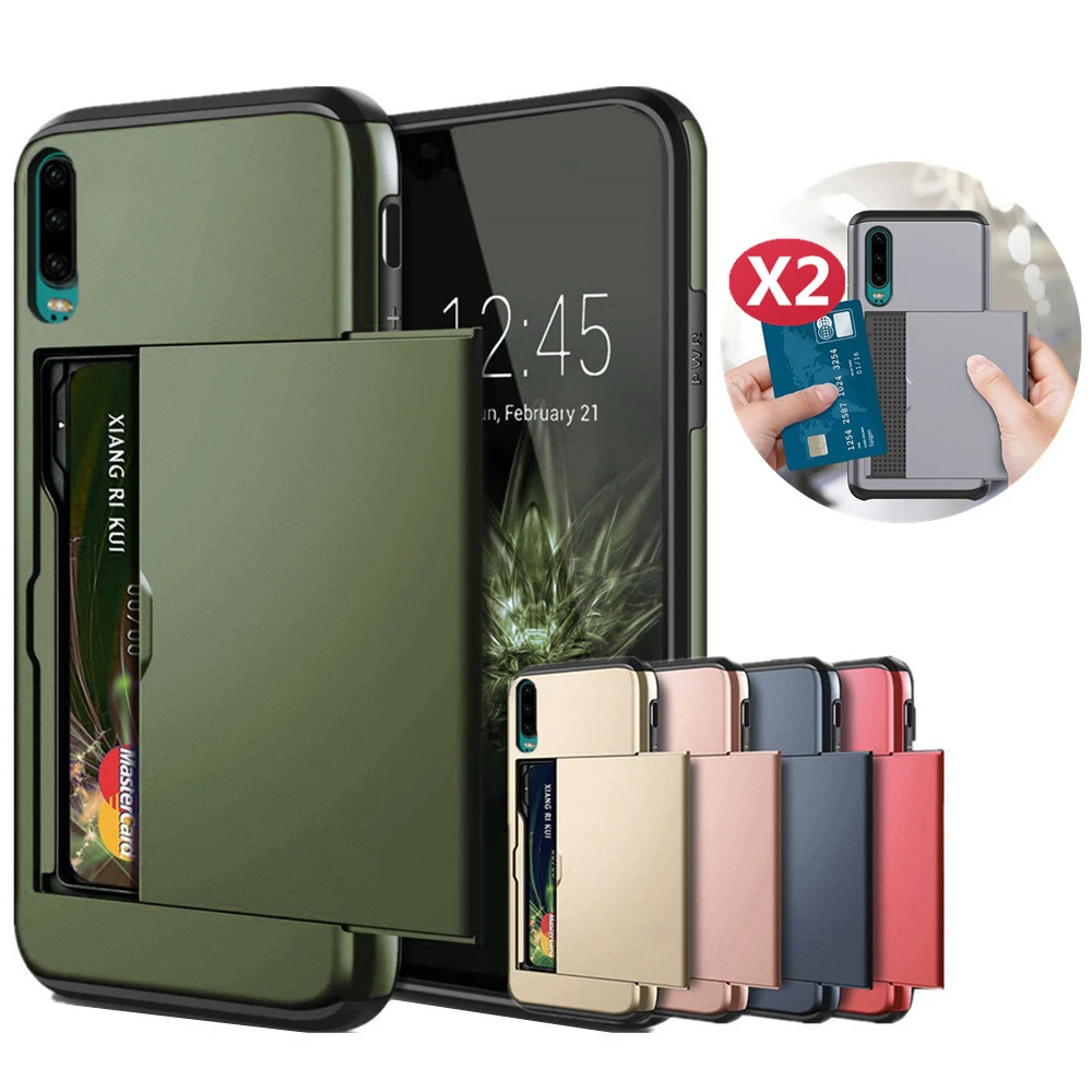 Armor Slide Card Case For Huawei P30 Pro P30 Case Slide Armor Wallet Card Slots Holder Cover For Huawei P30 P30Pro Funda Pgs