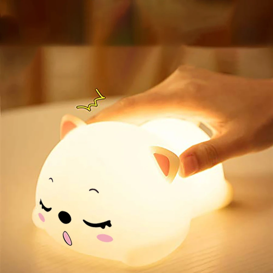 USB Rechargeable Night Light Cat Silicone Night Lights Touch Sensor Bedroom Bedside Lamp With Remote For Kids Baby Gift