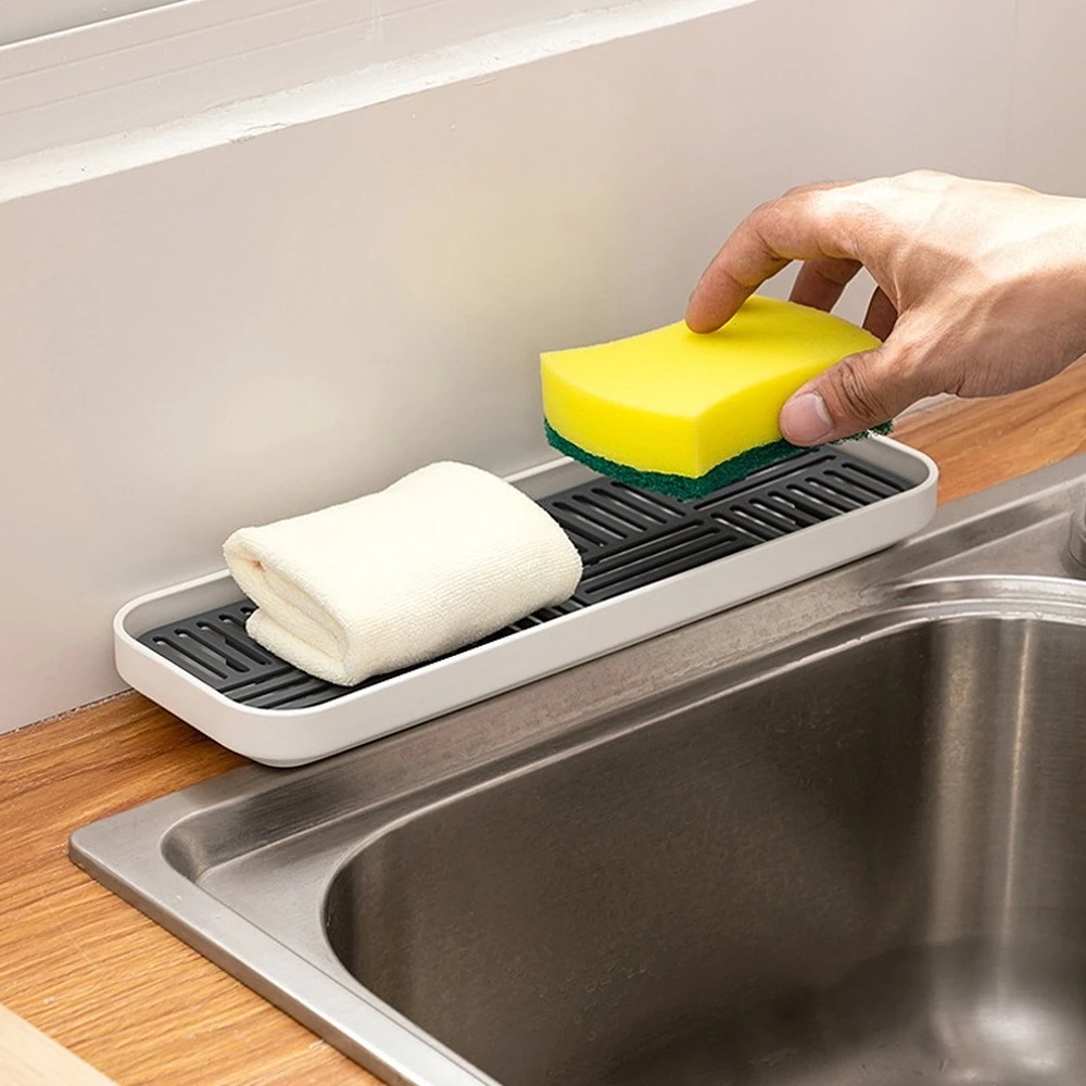 Sink Organzier Soap Rack Sponge Holder Bottle Cup Tableware Drain Tray Dish Washing Scrubber Kitchen Storage Accessories