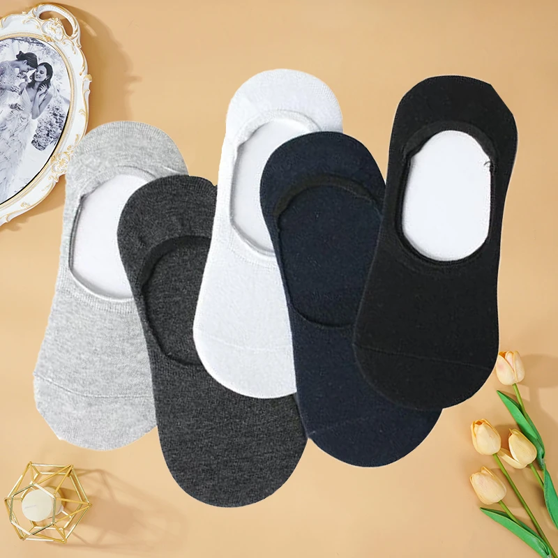 5 Pairs Men Soft Invisible Socks Women Low Cut Casual Cotton Loafer Boat Silicone Non-Slip No Show Sock Four Seasons