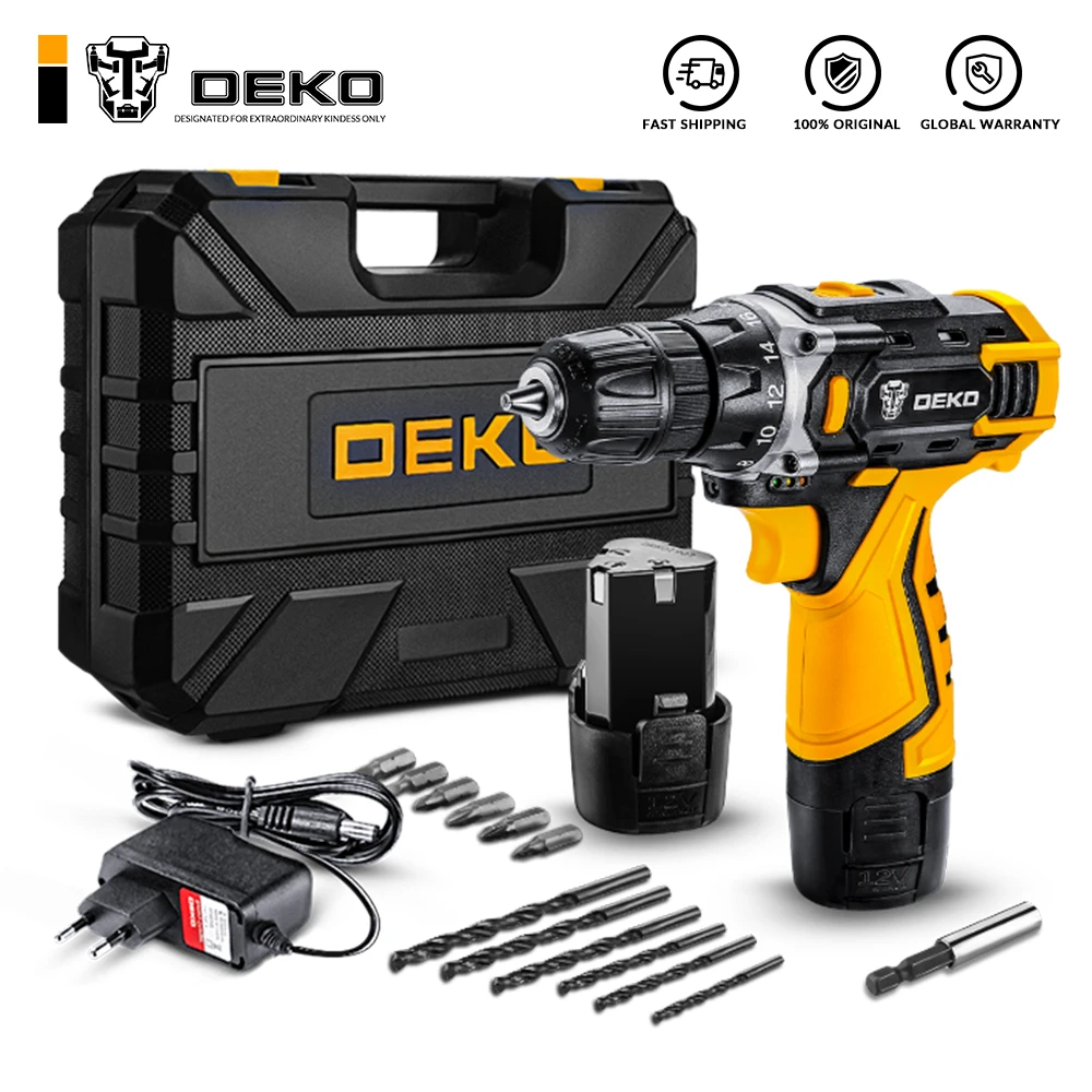 DEKO 12V 16V  20V Cordless Drill with LED Light Electric Screwdriver with Lithium Battery Mini Power Driver LED Worklight Tool